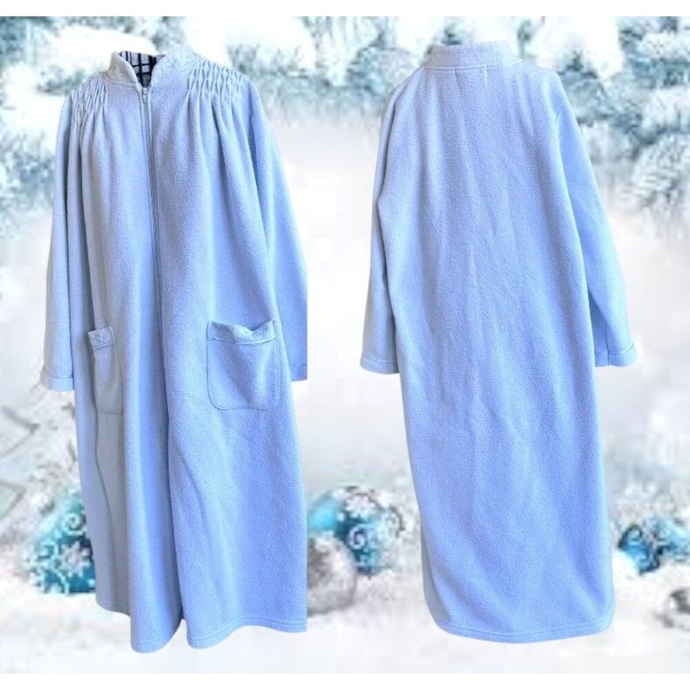 Miss Elaine Maxi Robe PL Petite Large Blue Fleece Zip Embroidered Flower…